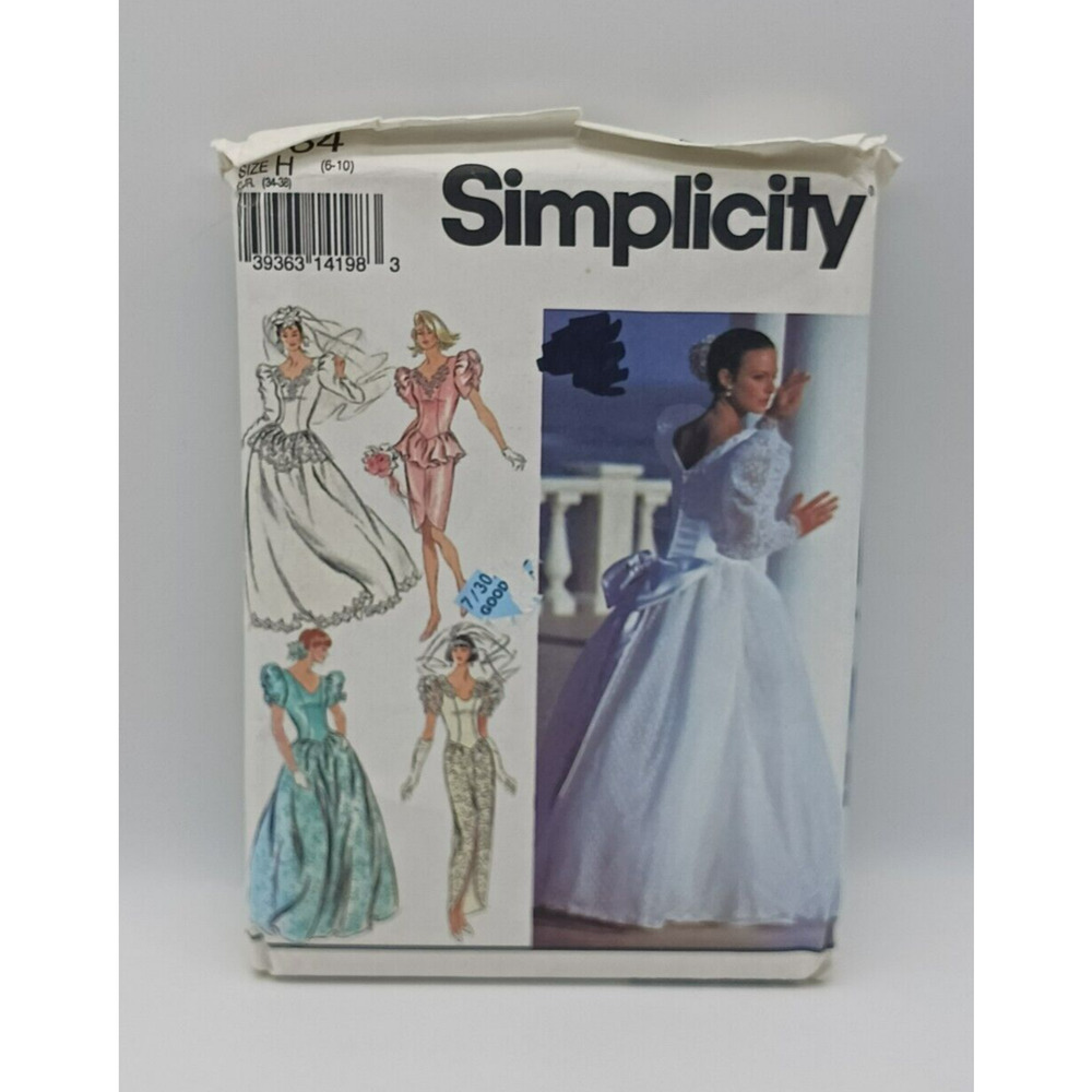 Simplicity 8484 Sewing Pattern Size H 6-10 Wedding Dress Bridesmaid 1990s Vtg